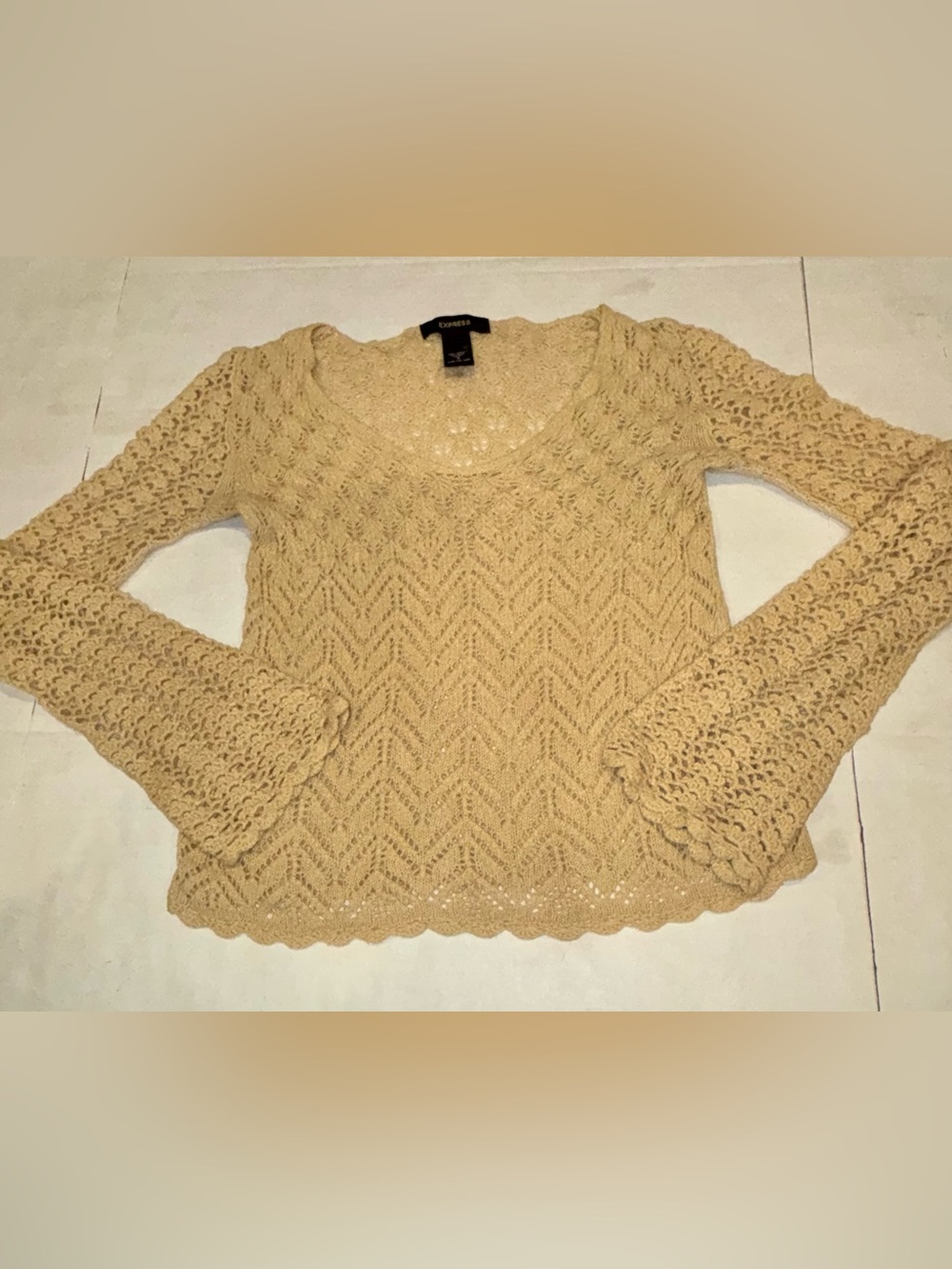 Express Women's Crochet Scoop Neck Sweater in Cream